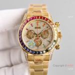 Swiss Copy Rolex Daytona JH 7750 Watch Rainbow Yellow Gold Full Diamond Dial